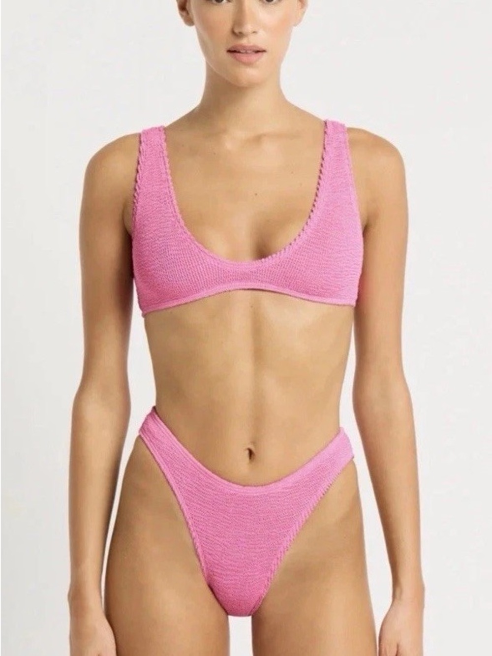 bond-eye Pink Textured Scoop Bikini Set